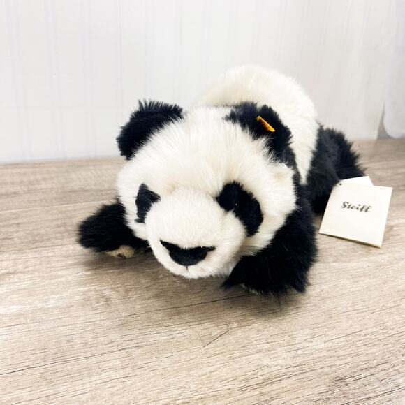 Steiff Manschli Black White Panda Bear Plush Toy Laying Down - Picture 4 of 13